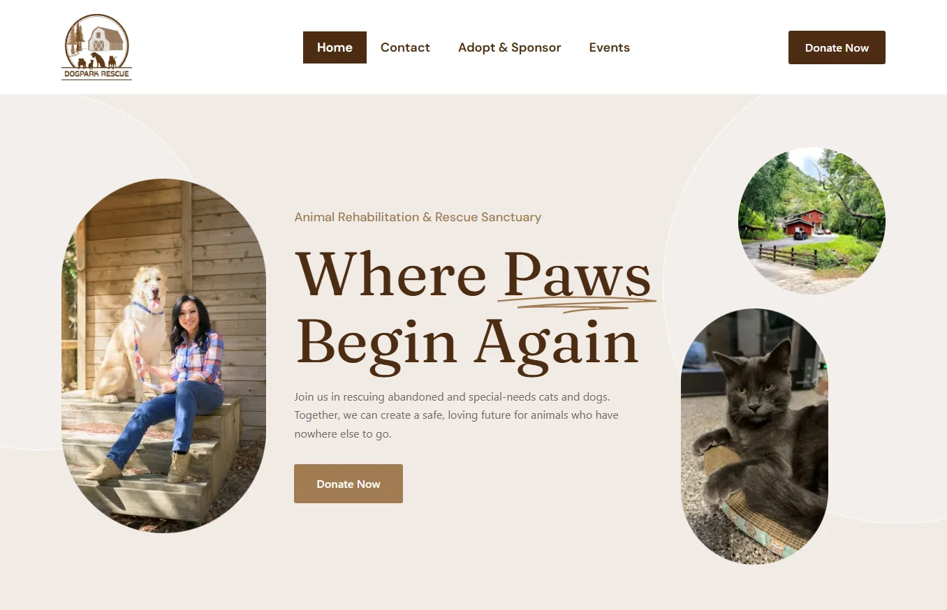 Dog Park Rescue website design