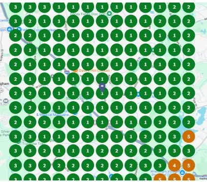 Heat map showing dominant Google Maps visibility after local SEO work
